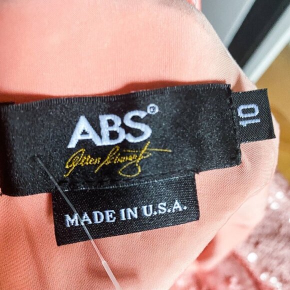 A.B.S Alan Shwartz Peach Pink All Sequin Off The Shoulder MAxi Gown 10 - Picture 4 of 7